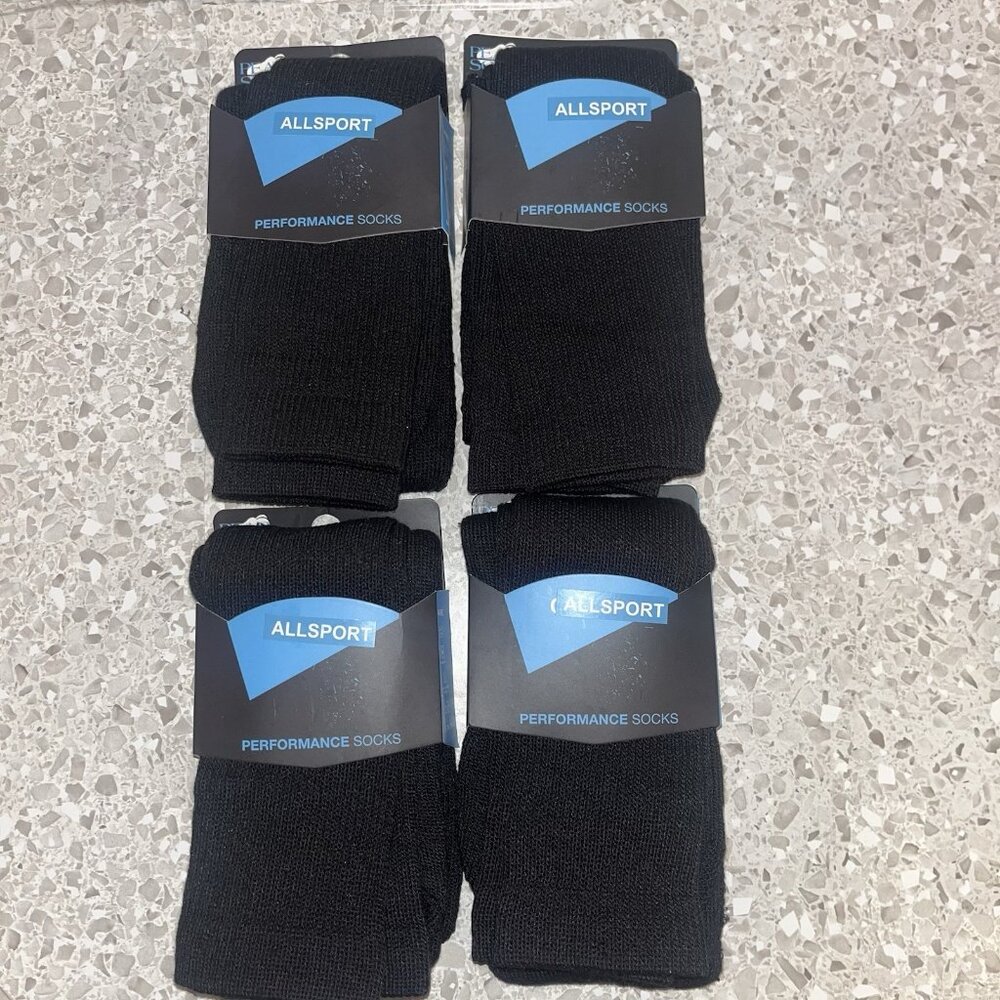 Pear Sox Allsport Black Soccer Long Socks Teens/Adults NEW 4 Pairs